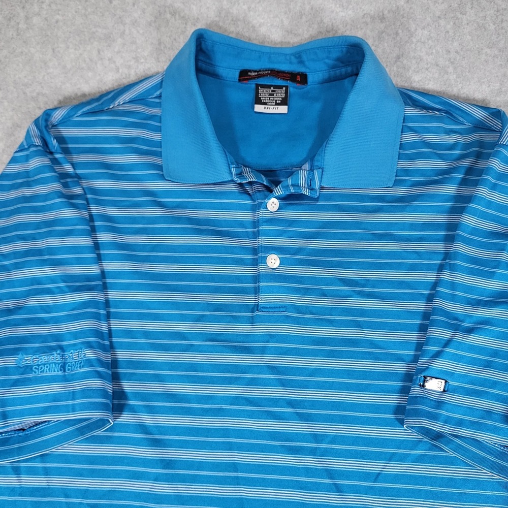 Tiger Woods Collection Nike Dri-FIT Short Sleeve Golf Polo Shirt Mens Large Blue